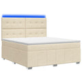 vidaXL Łóżko z box spring LED z materacem kremowy 140 x 190 cm tkanina