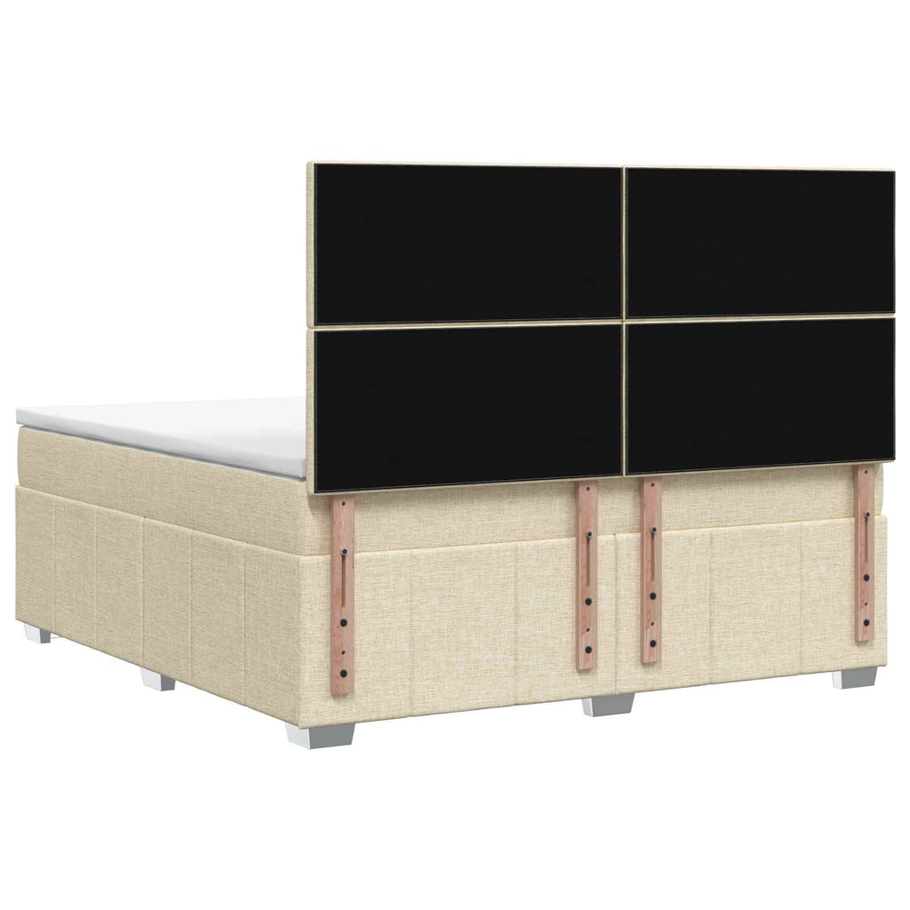 vidaXL Łóżko z box spring LED z materacem kremowy 140 x 190 cm tkanina
