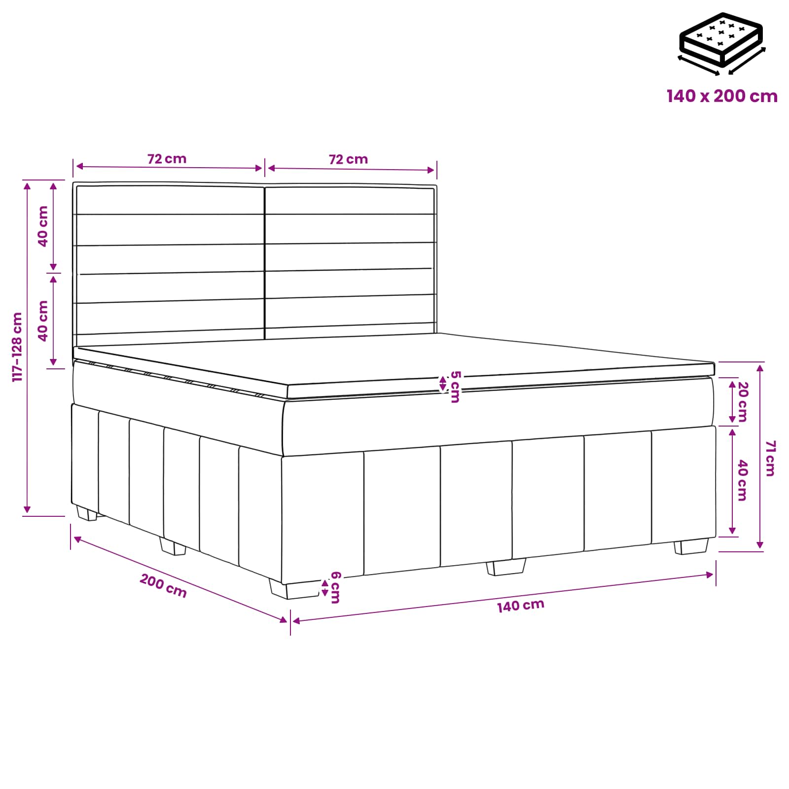 vidaXL Łóżko z box spring LED z materacem Czarny 140 x 200 cm tkanina