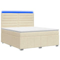 vidaXL Łóżko z box spring LED z materacem kremowy 140 x 200 cm tkanina