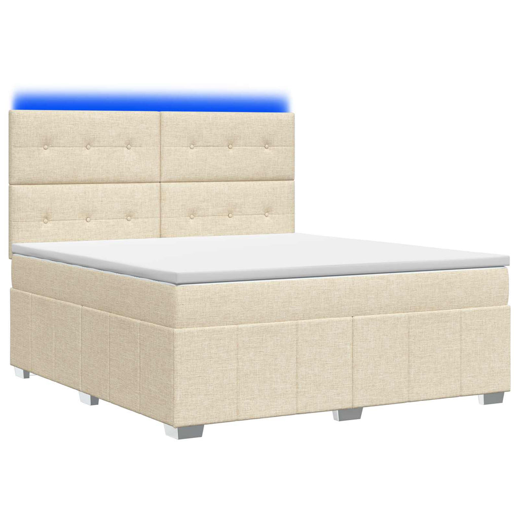 vidaXL Łóżko z box spring LED z materacem kremowy 140 x 200 cm tkanina