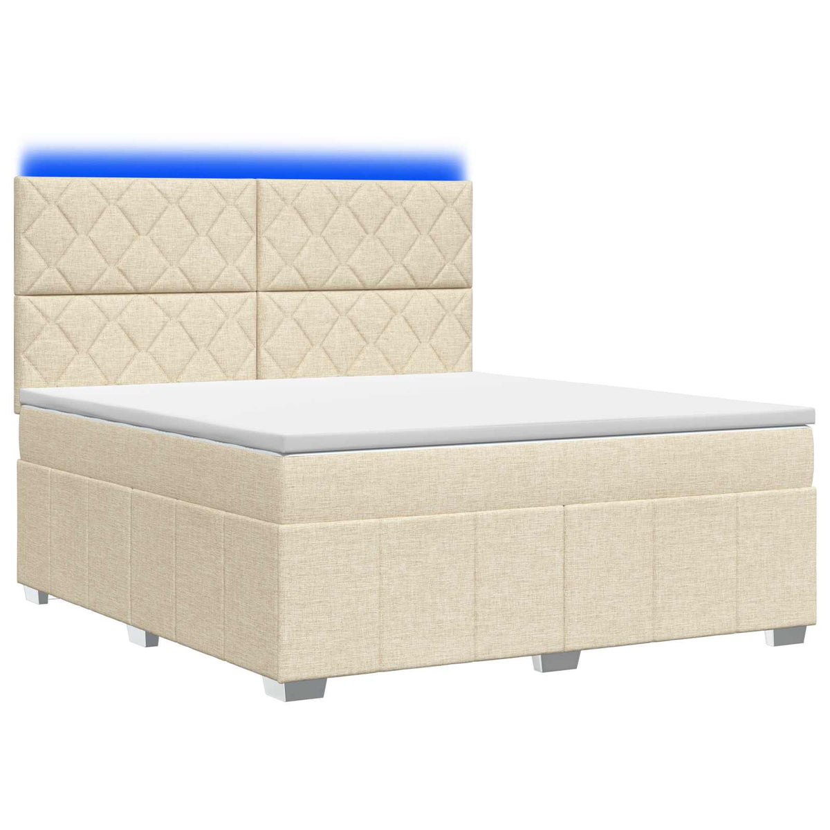 vidaXL Łóżko z box spring LED z materacem kremowy 140 x 200 cm tkanina