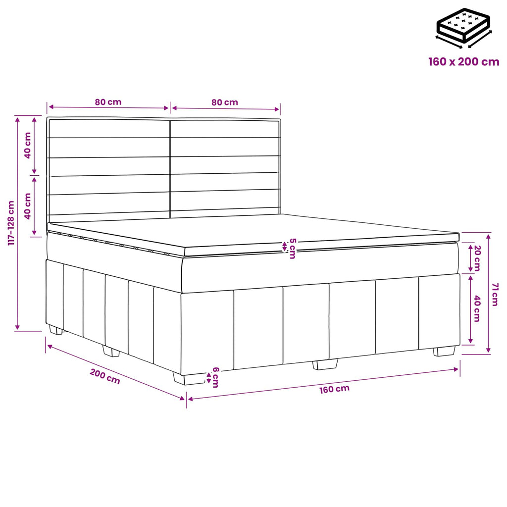 vidaXL Łóżko z box spring LED z materacem jasnoszary 160 x 200 cm