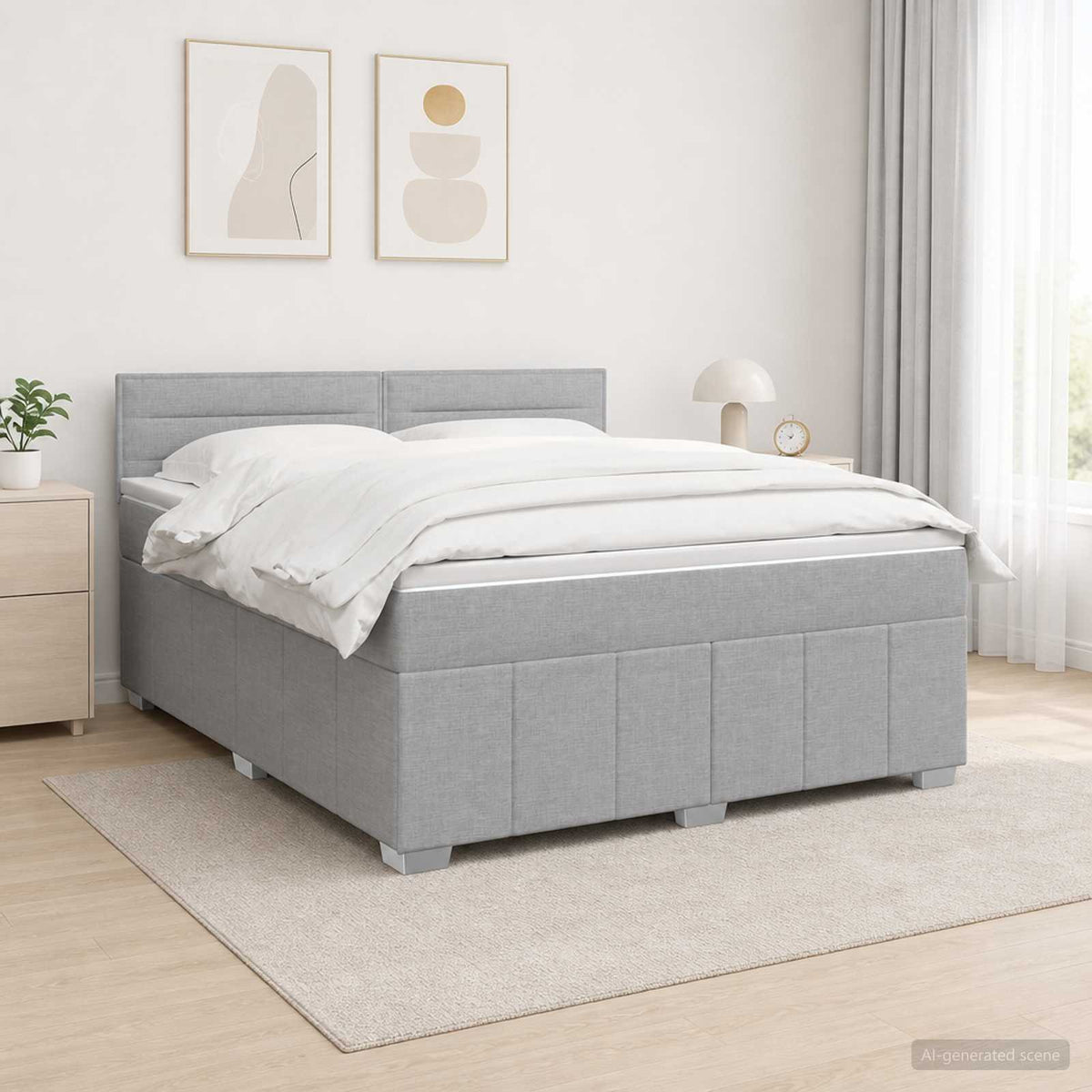 vidaXL Łóżko z box spring LED z materacem jasnoszary 160 x 200 cm