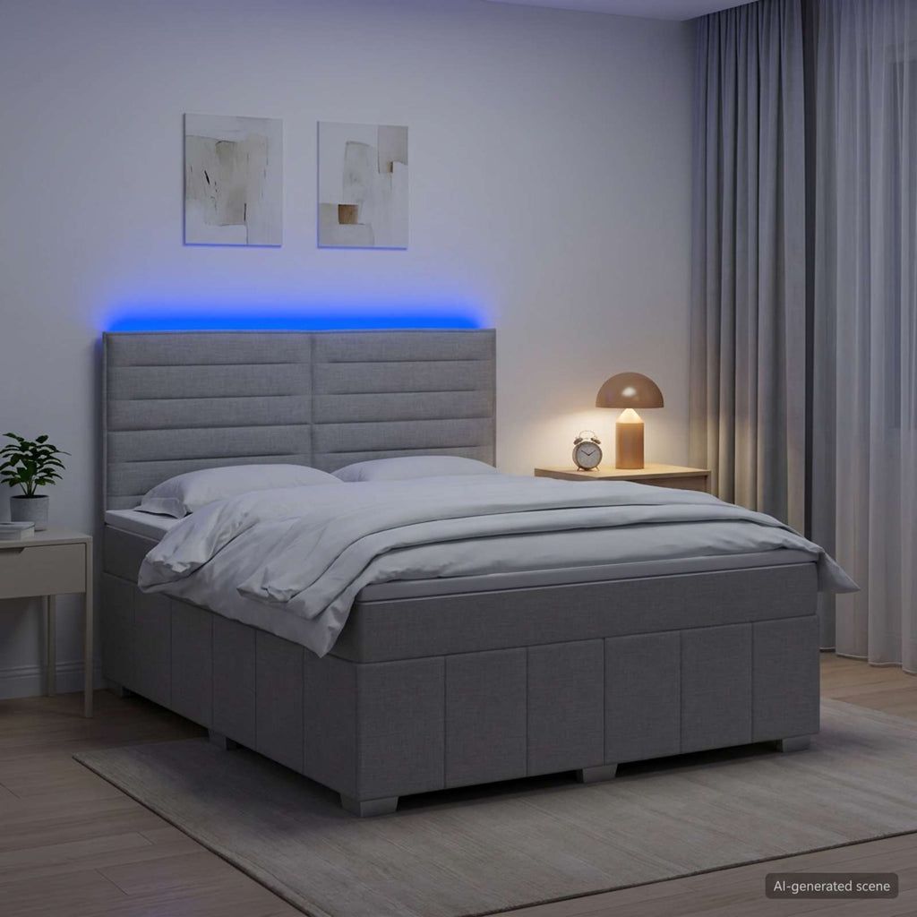 vidaXL Łóżko z box spring LED z materacem jasnoszary 180 x 200 cm
