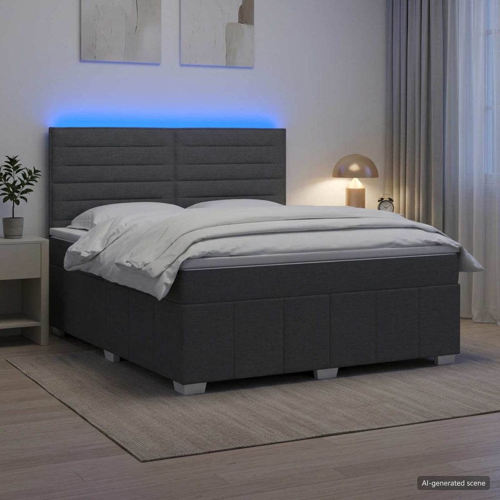 vidaXL Łóżko z box spring LED z materacem ciemnoszary 180 x 200 cm
