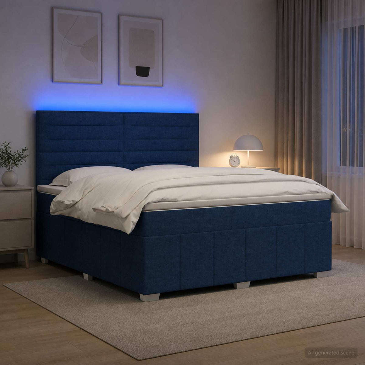 vidaXL Łóżko z box spring LED z materacem niebieski 160 x 200 cm