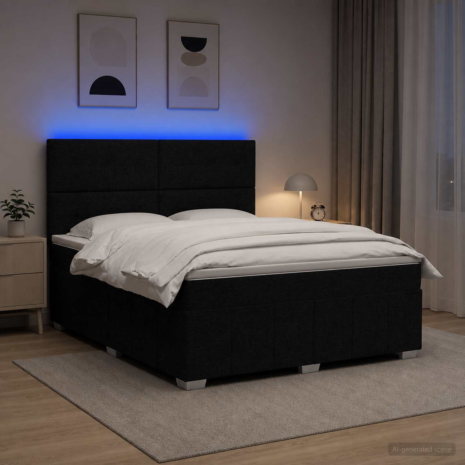 vidaXL Łóżko z box spring LED z materacem Czarny 180 x 200 cm tkanina