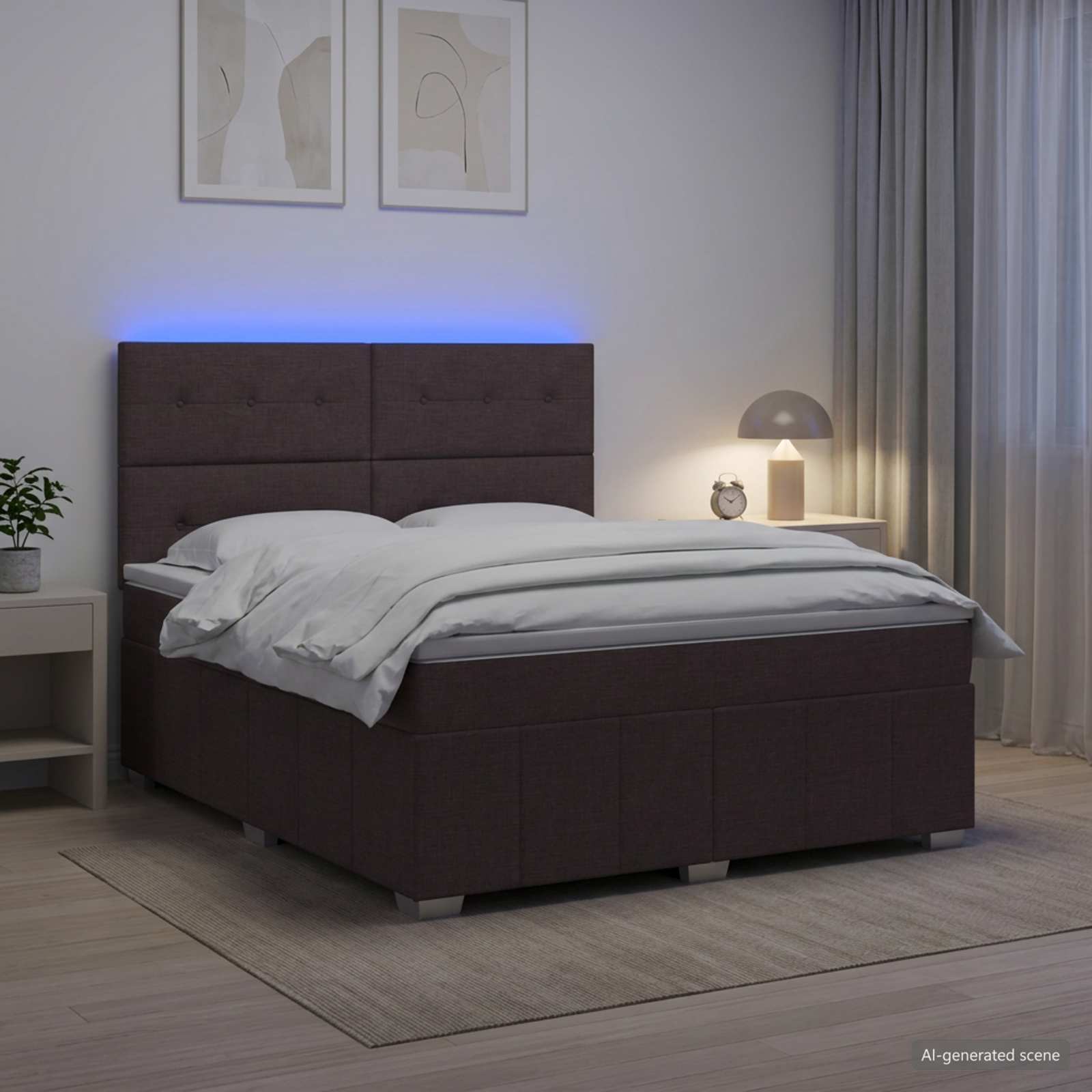 vidaXL Łóżko z box spring LED z materacem Ciemny brąz 180 x 200 cm
