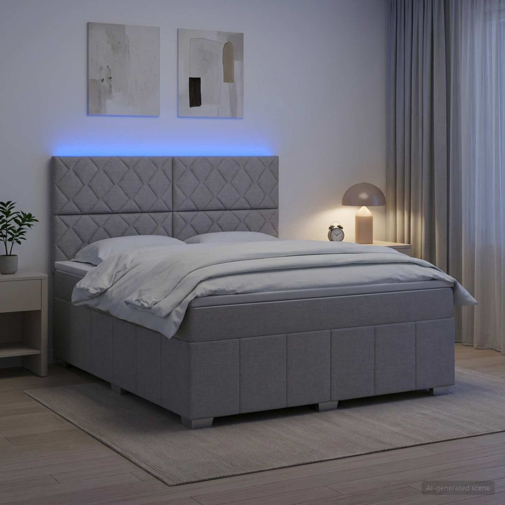vidaXL Łóżko z box spring LED z materacem jasnoszary 140 x 190 cm