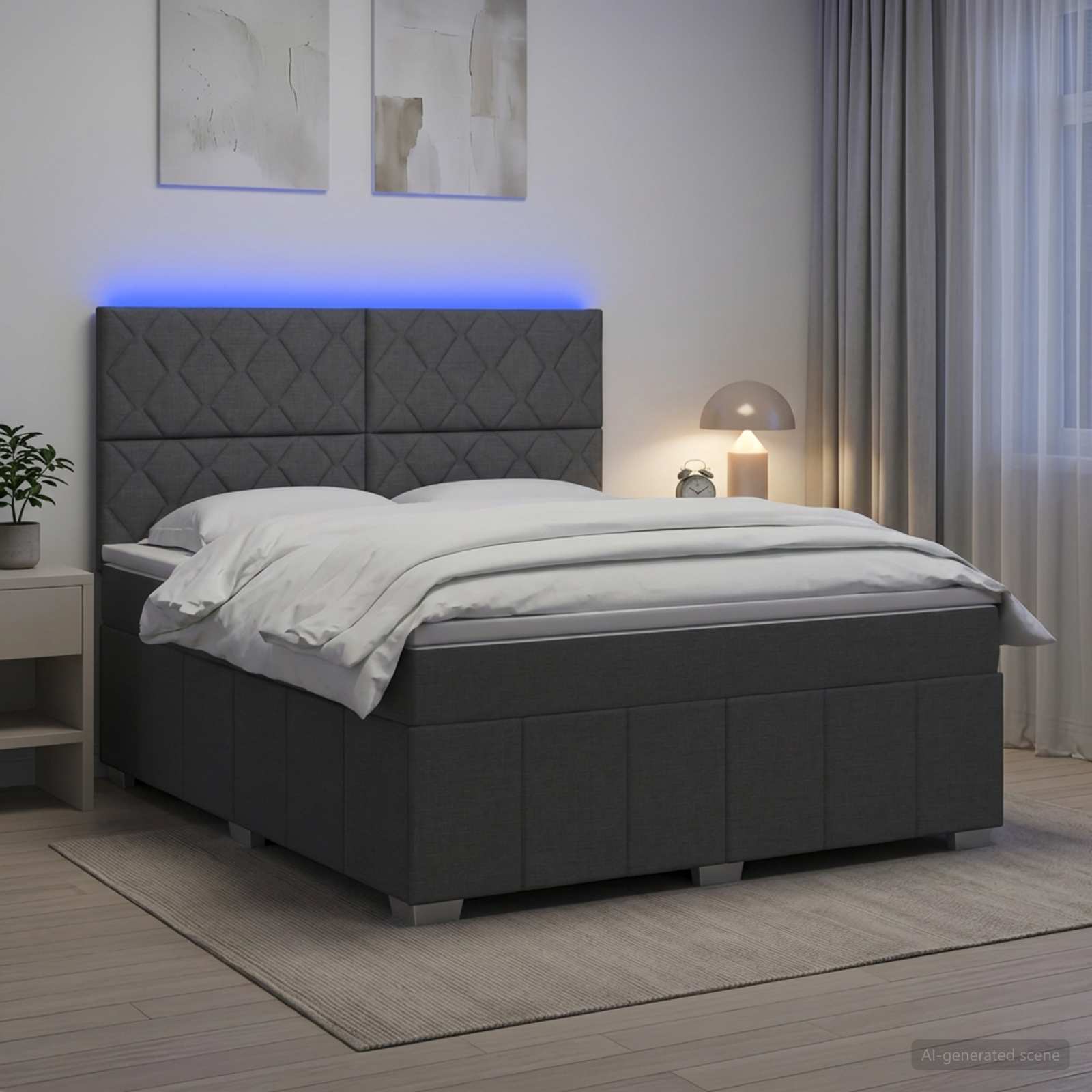 vidaXL Łóżko z box spring LED z materacem ciemnoszary 140 x 200 cm