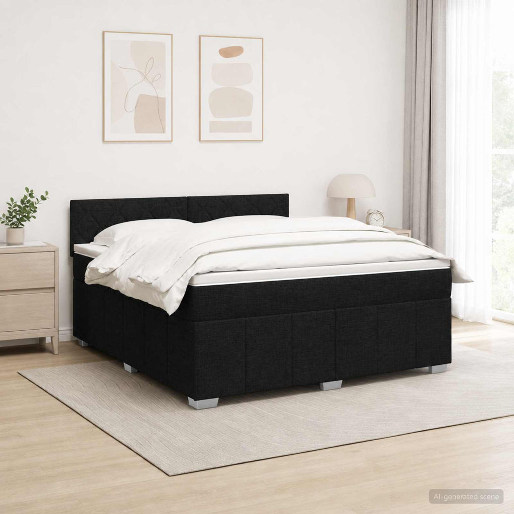 vidaXL Łóżko z box spring LED z materacem Czarny 140 x 200 cm tkanina