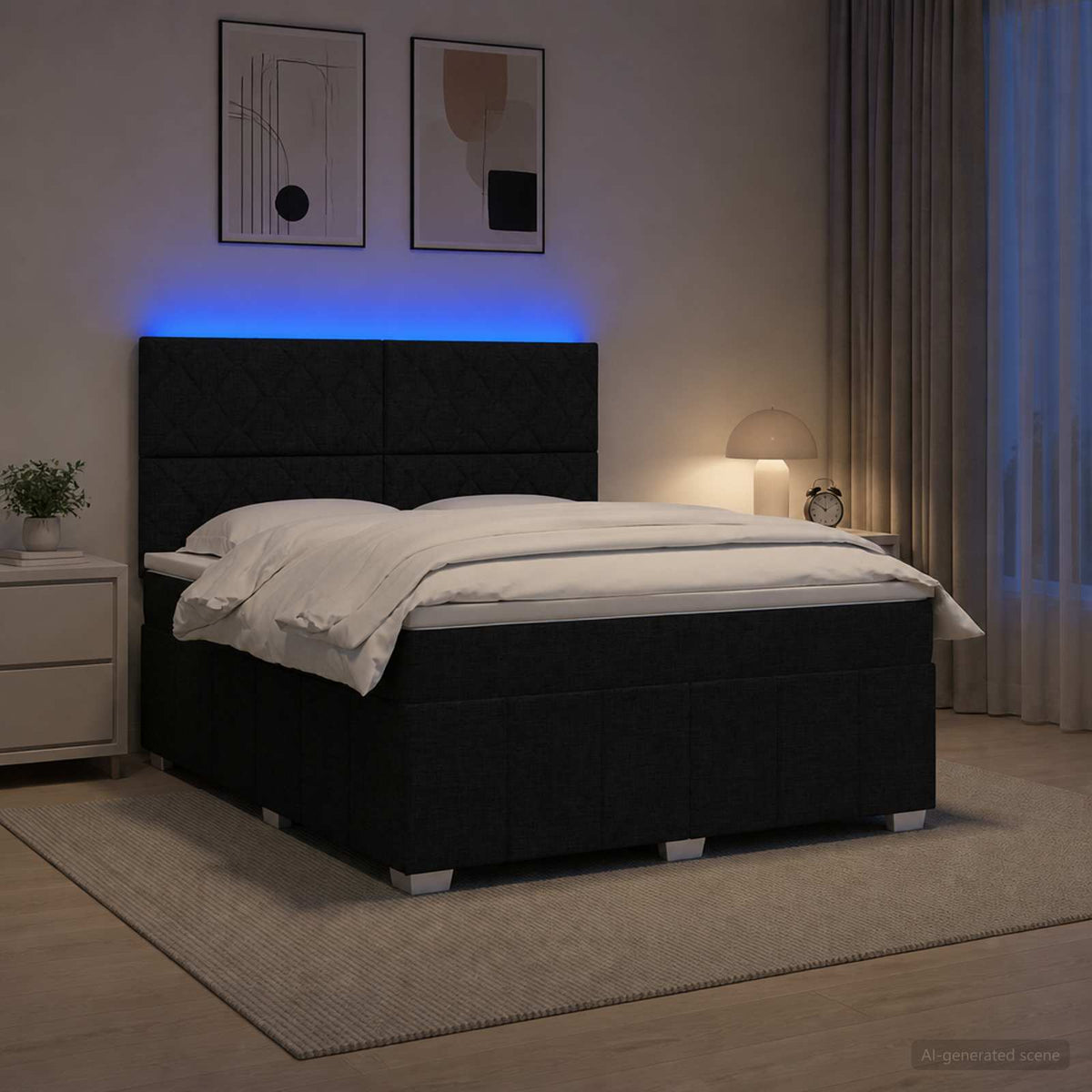 vidaXL Łóżko z box spring LED z materacem Czarny 140 x 190 cm tkanina