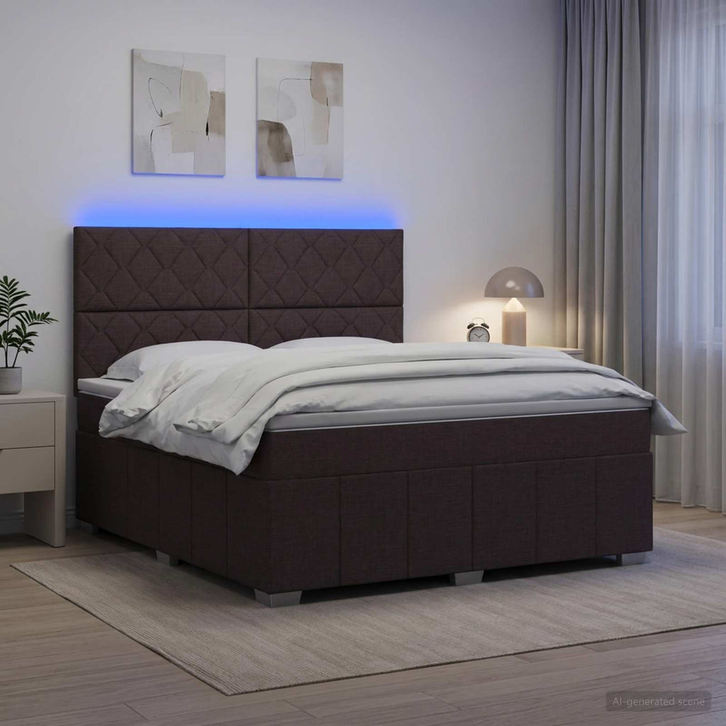 vidaXL Łóżko z box spring LED z materacem Ciemny brąz 180 x 200 cm