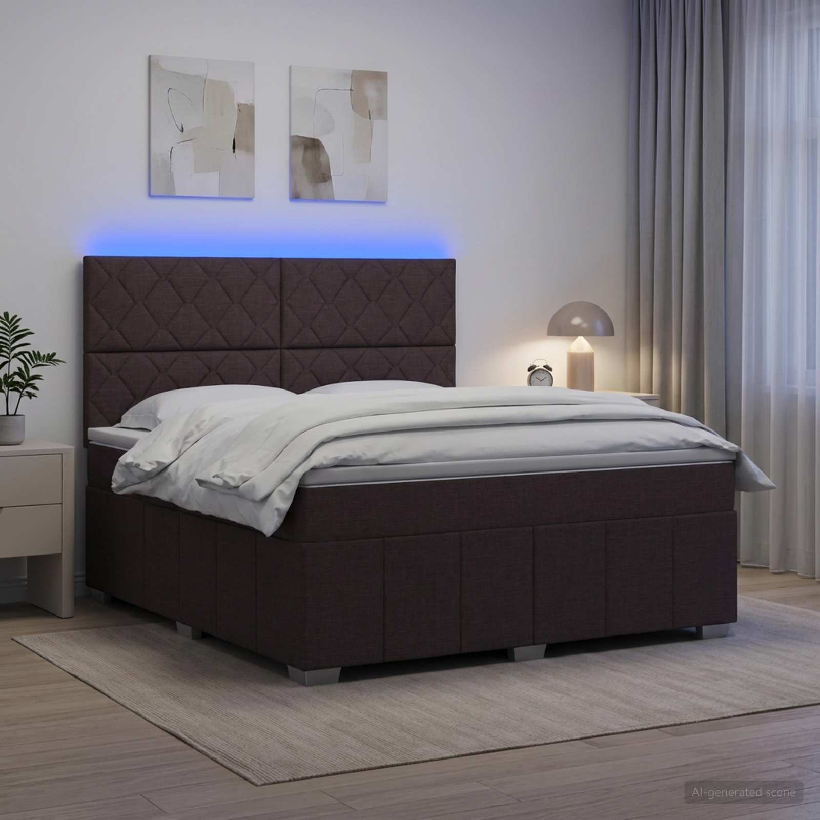 vidaXL Łóżko z box spring LED z materacem Ciemny brąz 180 x 200 cm