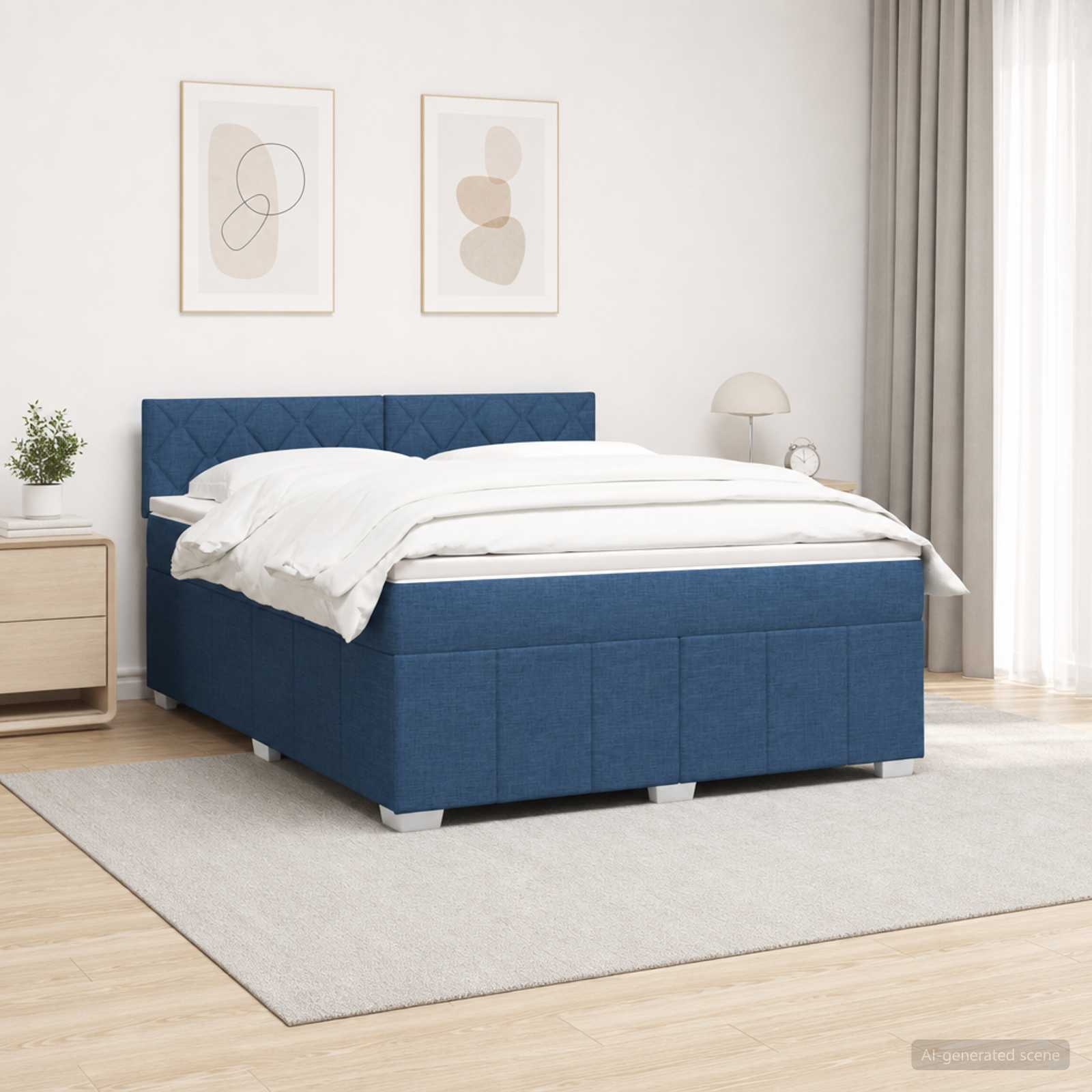 vidaXL Łóżko z box spring LED z materacem niebieski 160 x 200 cm