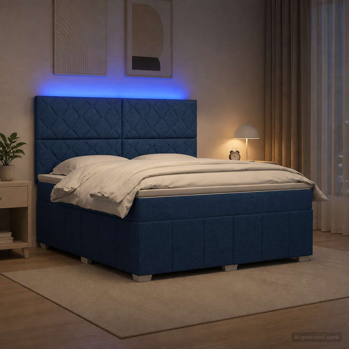 vidaXL Łóżko z box spring LED z materacem niebieski 140 x 200 cm
