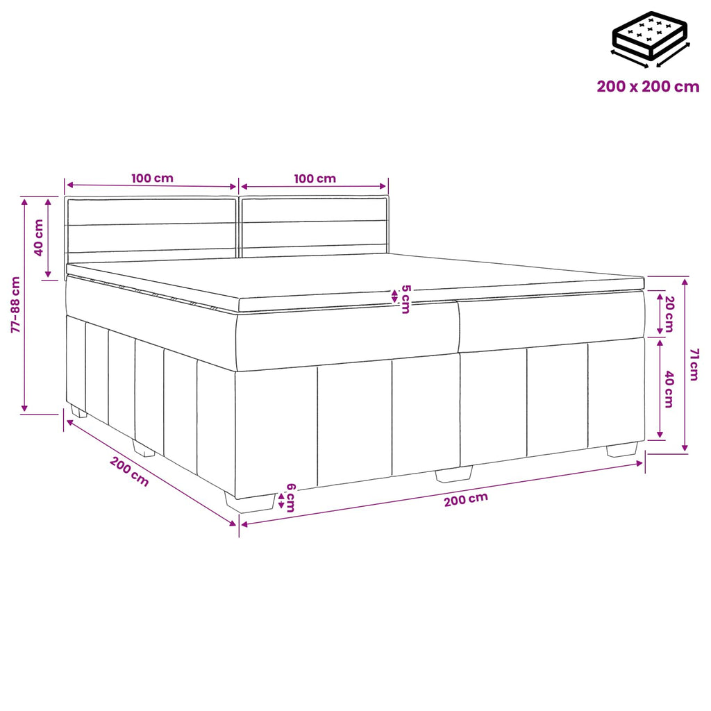 vidaXL Łóżko z box spring LED z materacem ciemnoszary 200 x 200 cm