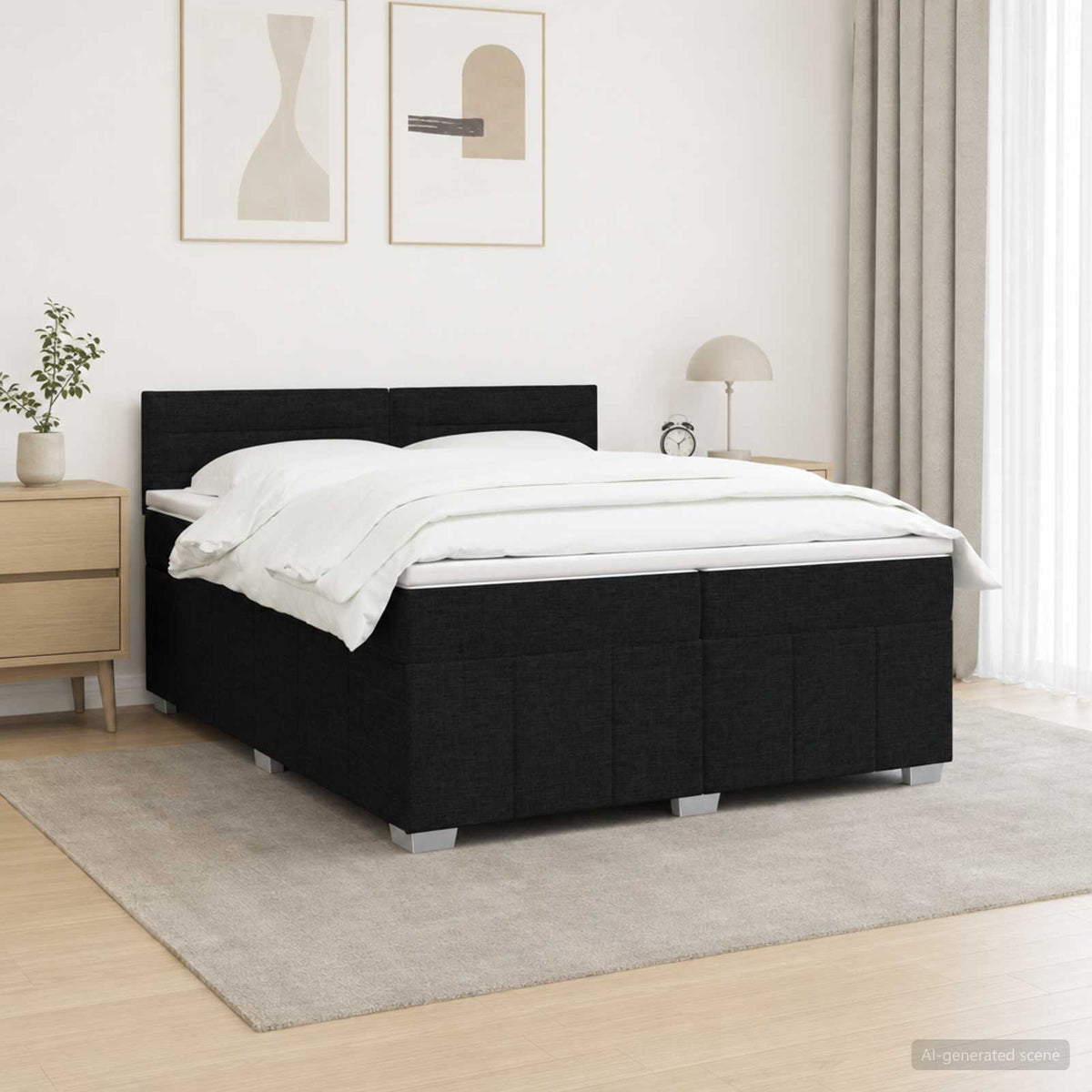 vidaXL Łóżko z box spring LED z materacem Czarny 200 x 200 cm tkanina