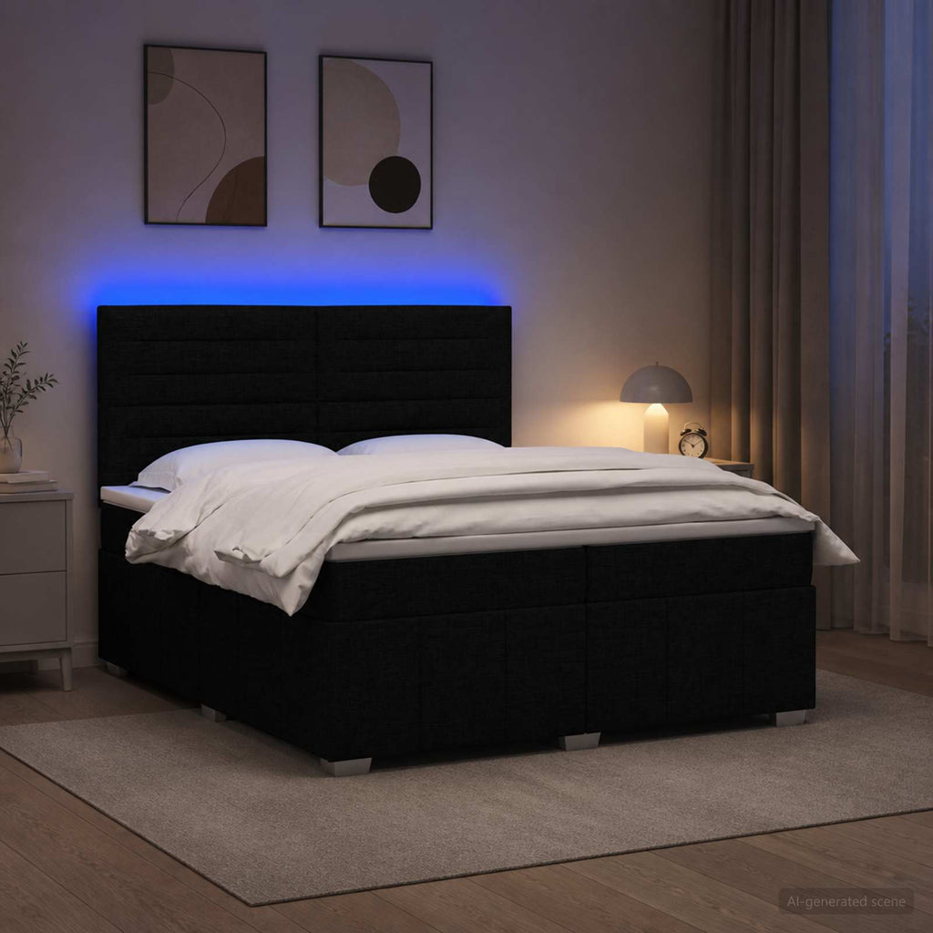 vidaXL Łóżko z box spring LED z materacem Czarny 200 x 200 cm tkanina