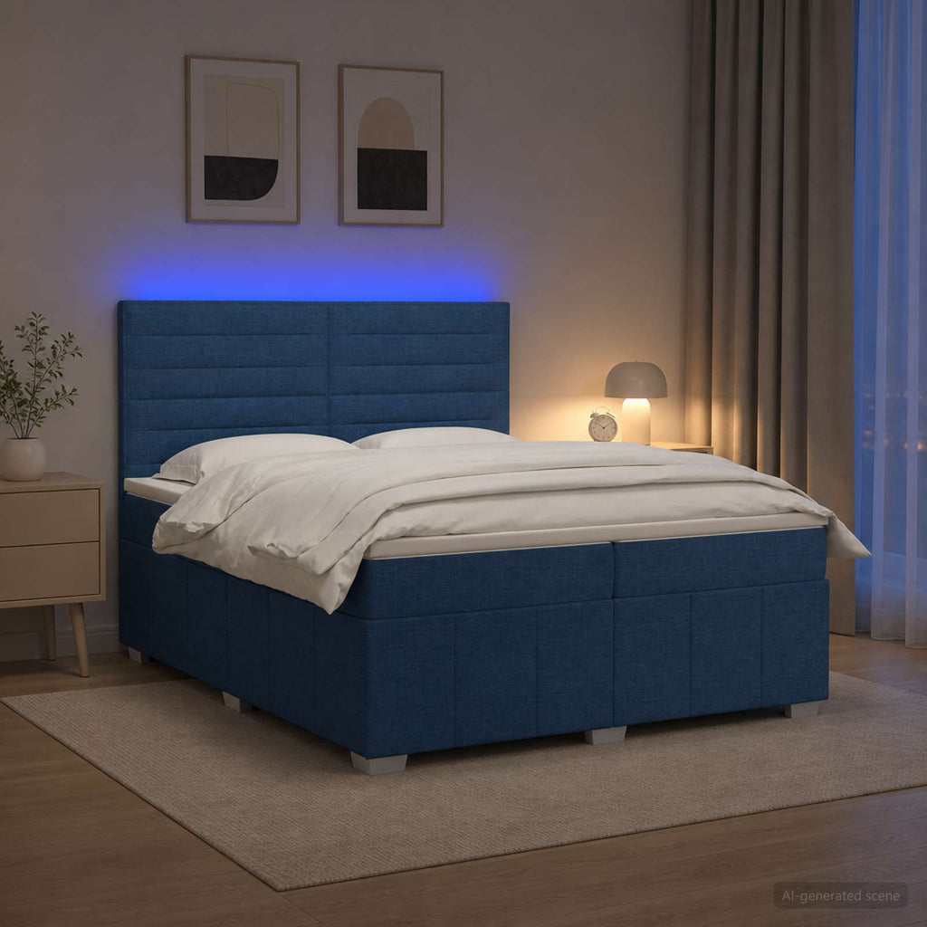 vidaXL Łóżko z box spring LED z materacem niebieski 200 x 200 cm