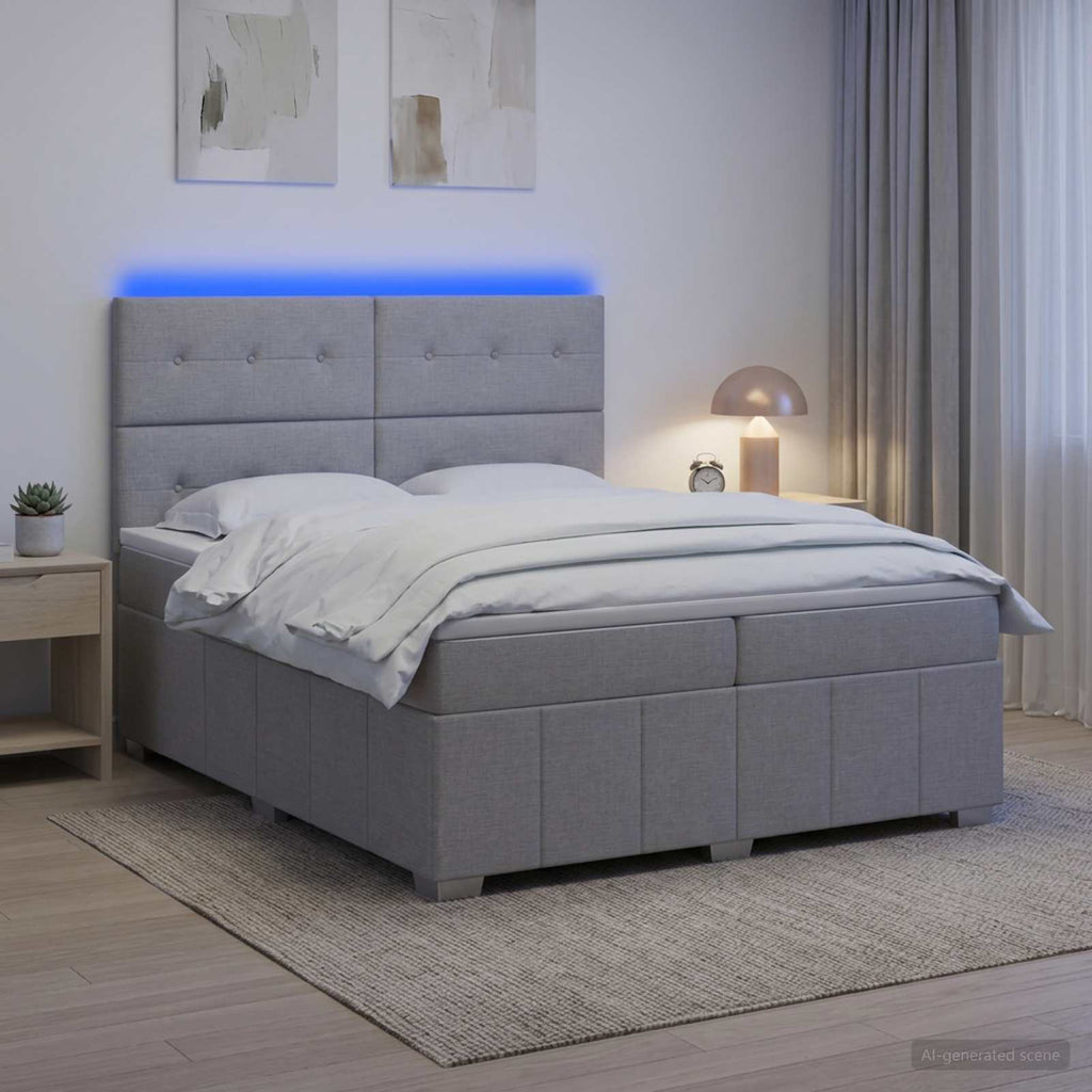 vidaXL Łóżko z box spring LED z materacem jasnoszary 200 x 200 cm