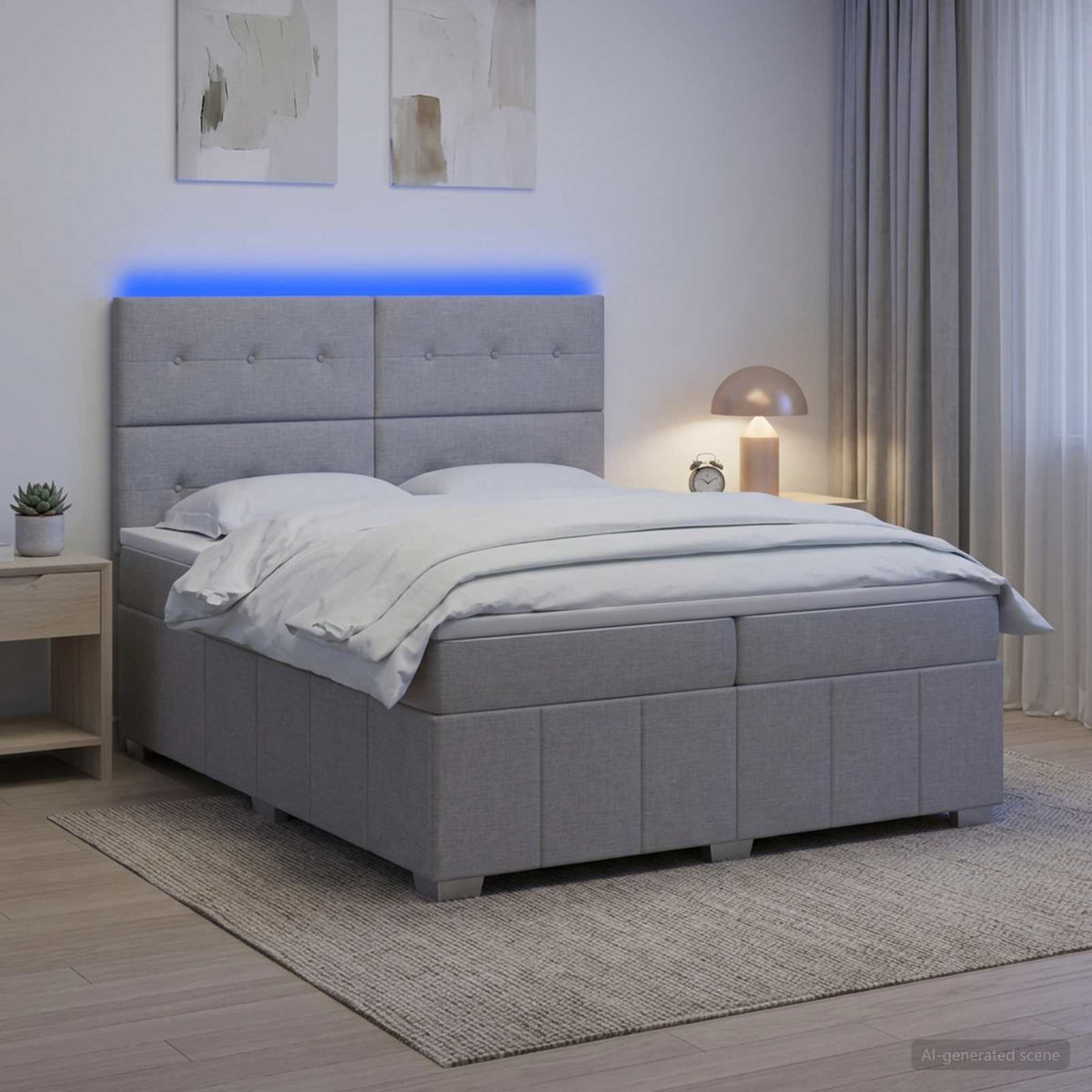 vidaXL Łóżko z box spring LED z materacem jasnoszary 200 x 200 cm