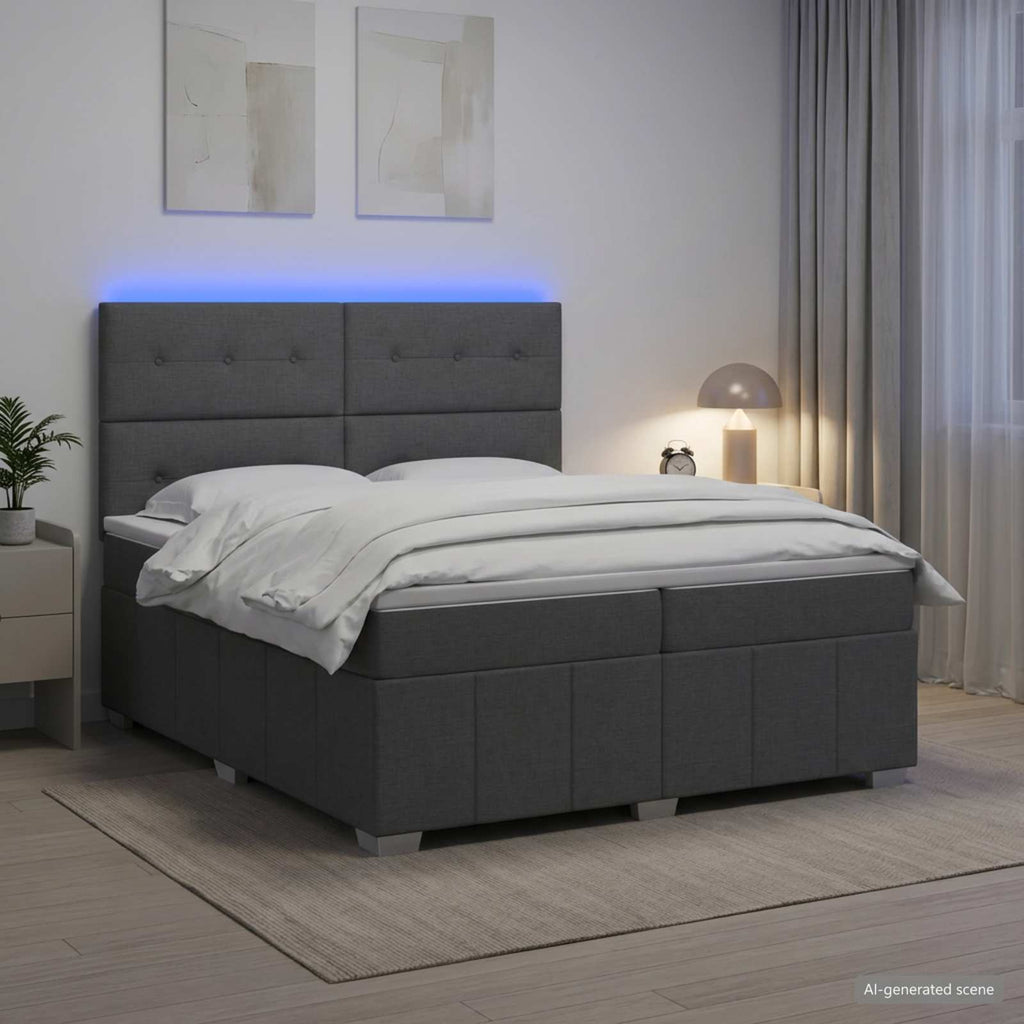 vidaXL Łóżko z box spring LED z materacem ciemnoszary 200 x 200 cm