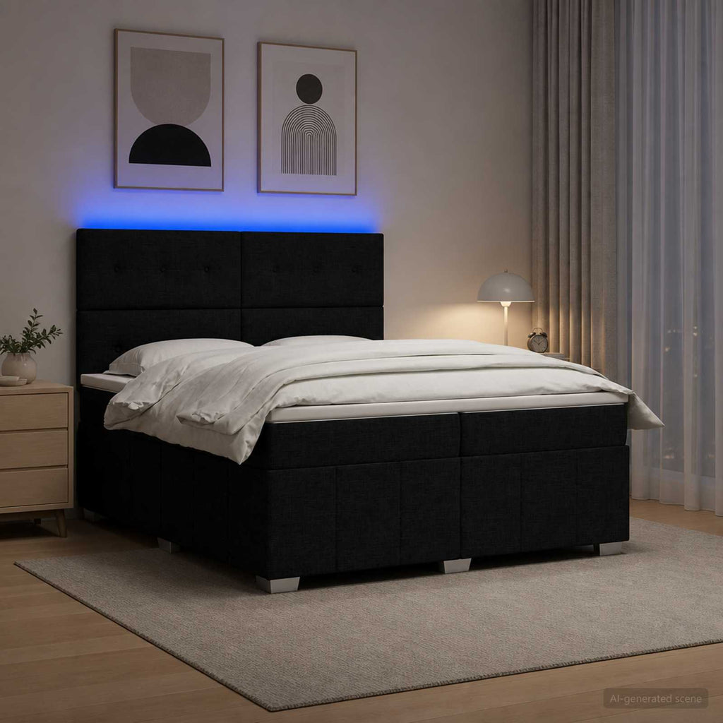 vidaXL Łóżko z box spring LED z materacem Czarny 200 x 200 cm tkanina