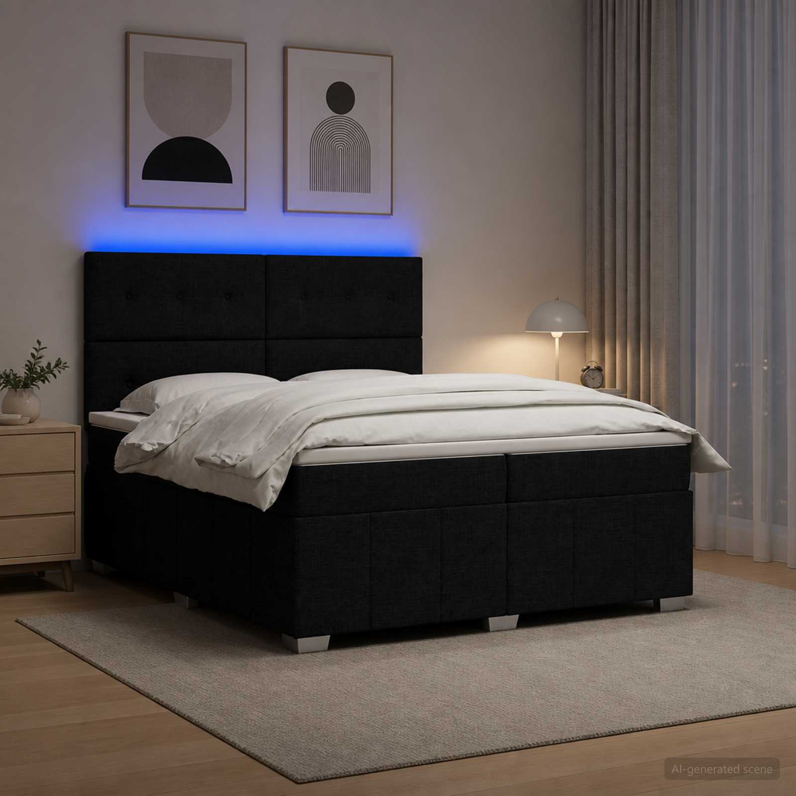 vidaXL Łóżko z box spring LED z materacem Czarny 200 x 200 cm tkanina
