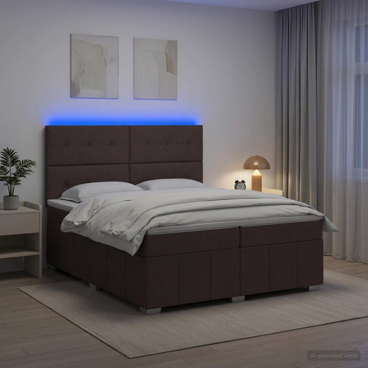 vidaXL Łóżko z box spring LED z materacem Ciemny brąz 200 x 200 cm