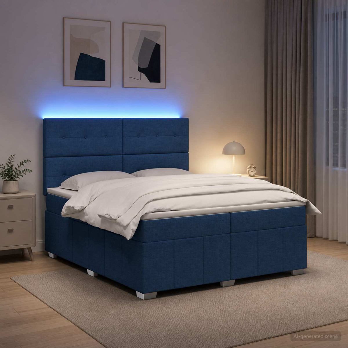 vidaXL Łóżko z box spring LED z materacem niebieski 200 x 200 cm