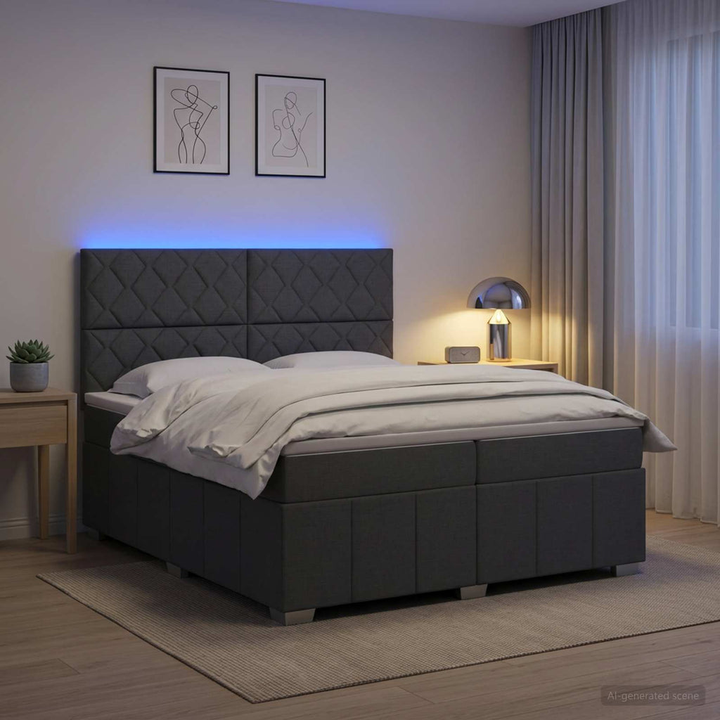 vidaXL Łóżko z box spring LED z materacem ciemnoszary 200 x 200 cm