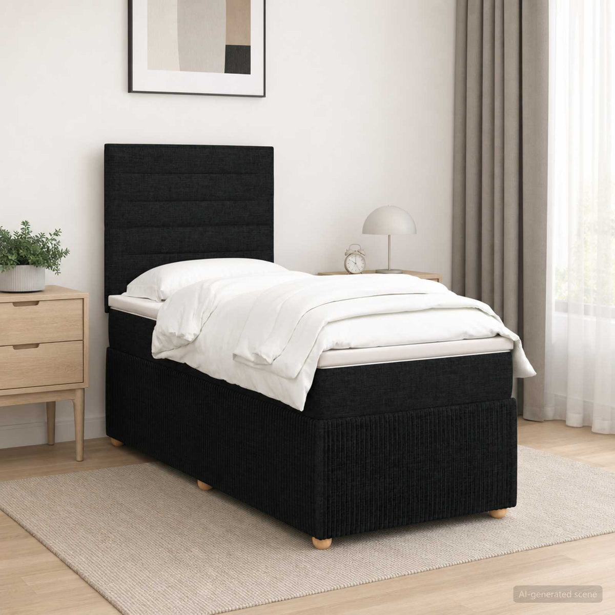 vidaXL Łóżko z box spring LED z materacem Czarny 100 x 200 cm tkanina