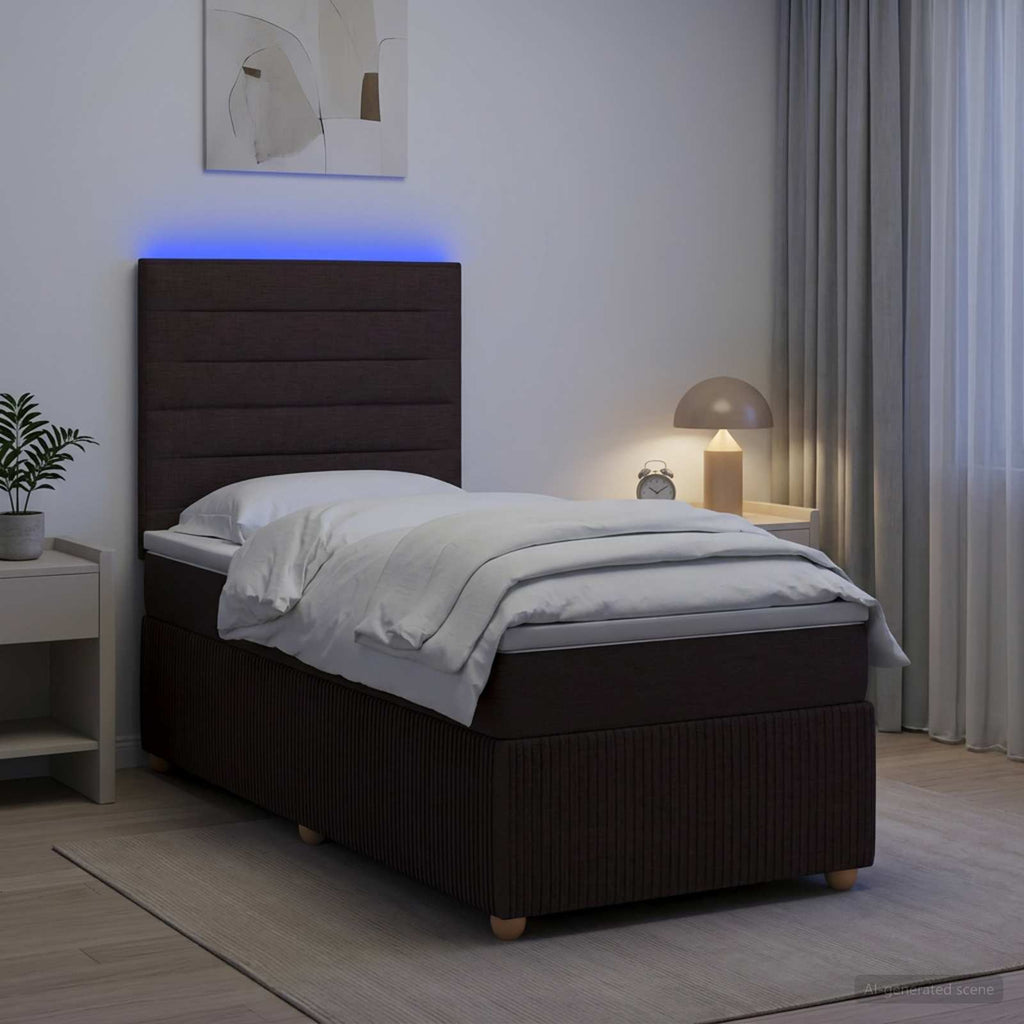 vidaXL Łóżko z box spring LED z materacem Ciemny brąz 80 x 200 cm