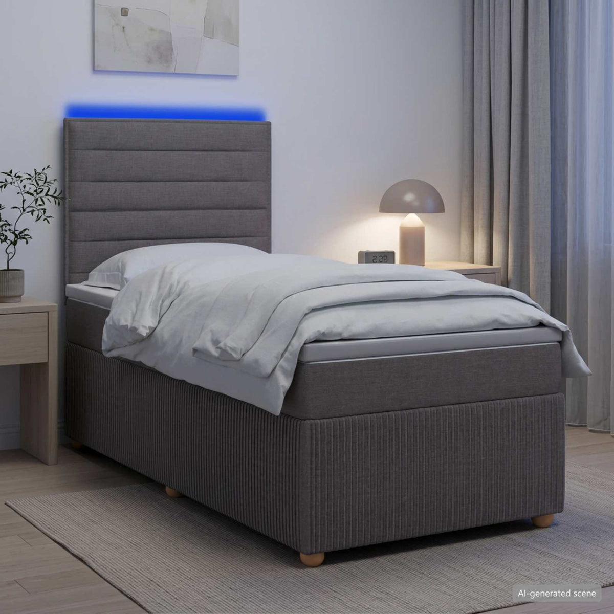 vidaXL Łóżko z box spring LED z materacem Ciemnoszary 100 x 200 cm