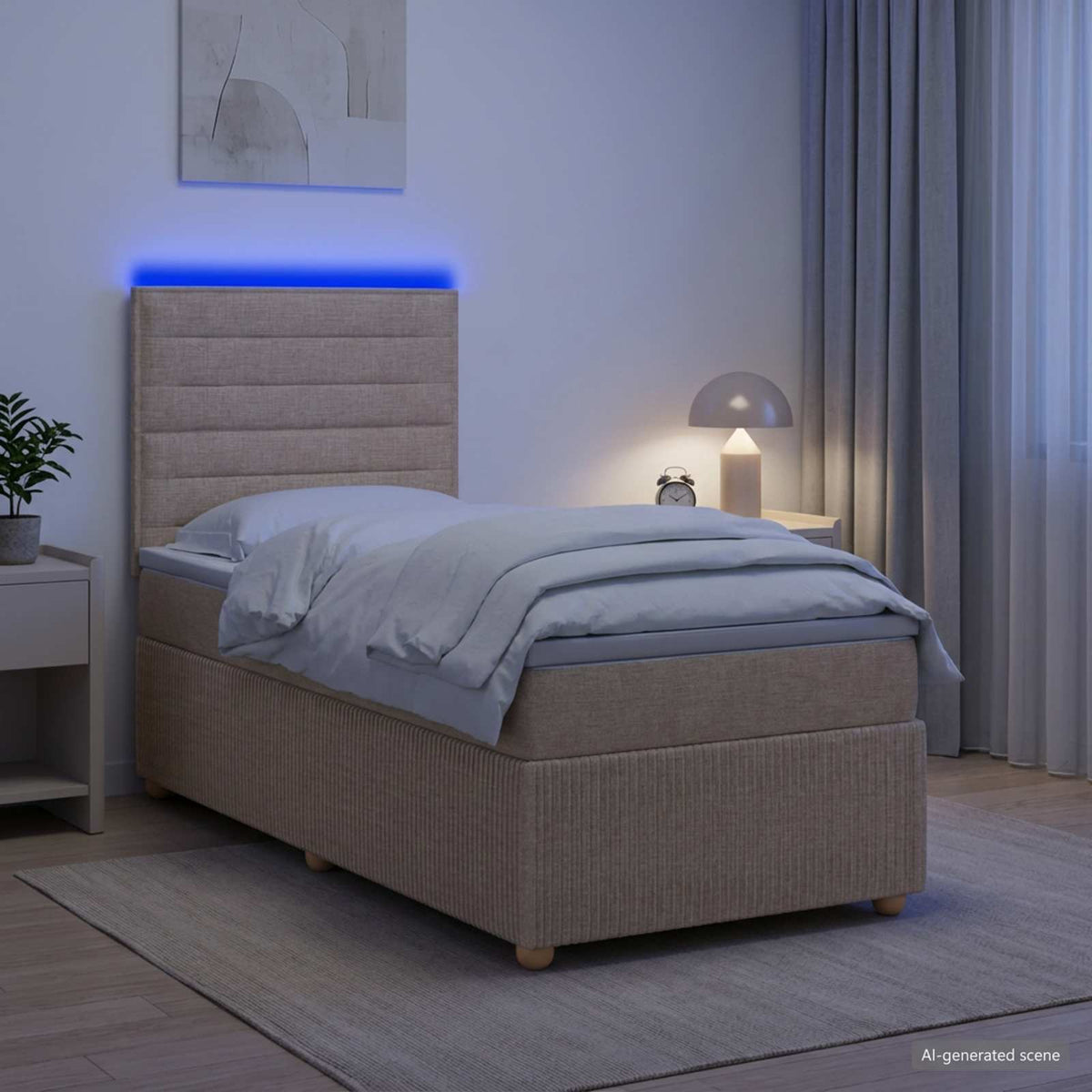 vidaXL Łóżko z box spring LED z materacem kremowy 100 x 200 cm tkanina