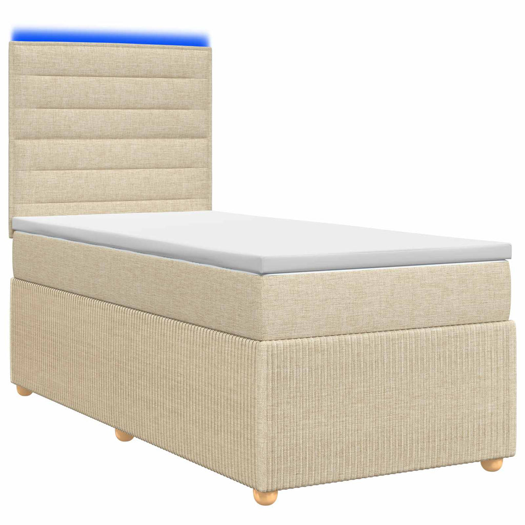 vidaXL Łóżko z box spring LED z materacem kremowy 80 x 200 cm tkanina