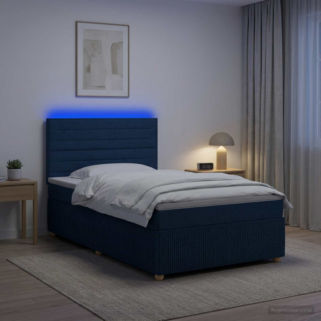 vidaXL Łóżko z box spring LED z materacem niebieski 100 x 200 cm