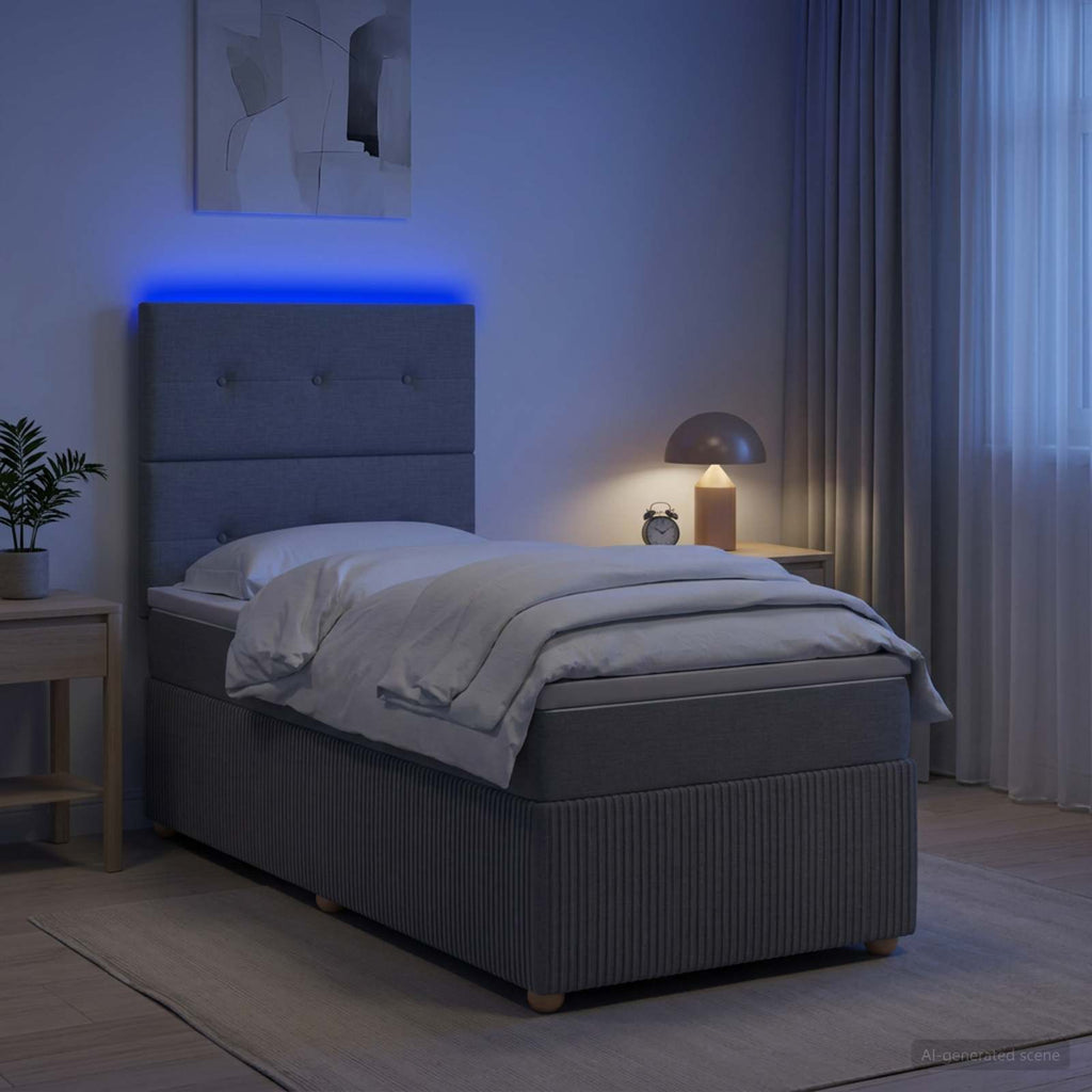 vidaXL Łóżko z box spring LED z materacem jasnoszary 100 x 200 cm