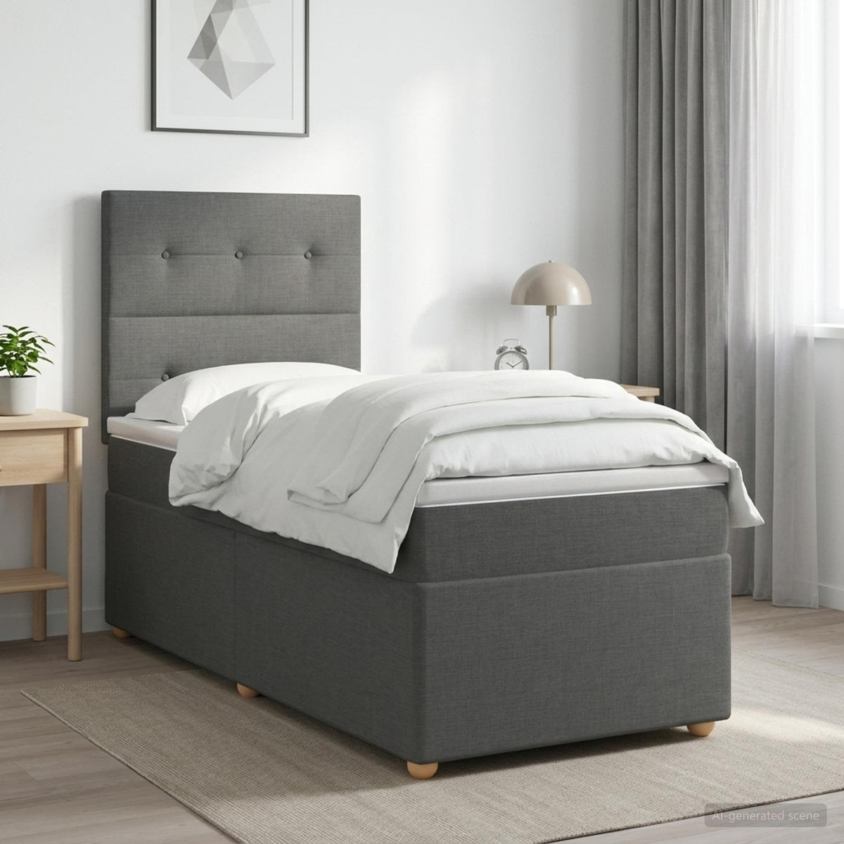vidaXL Łóżko z box spring LED z materacem ciemnoszary 100 x 200 cm