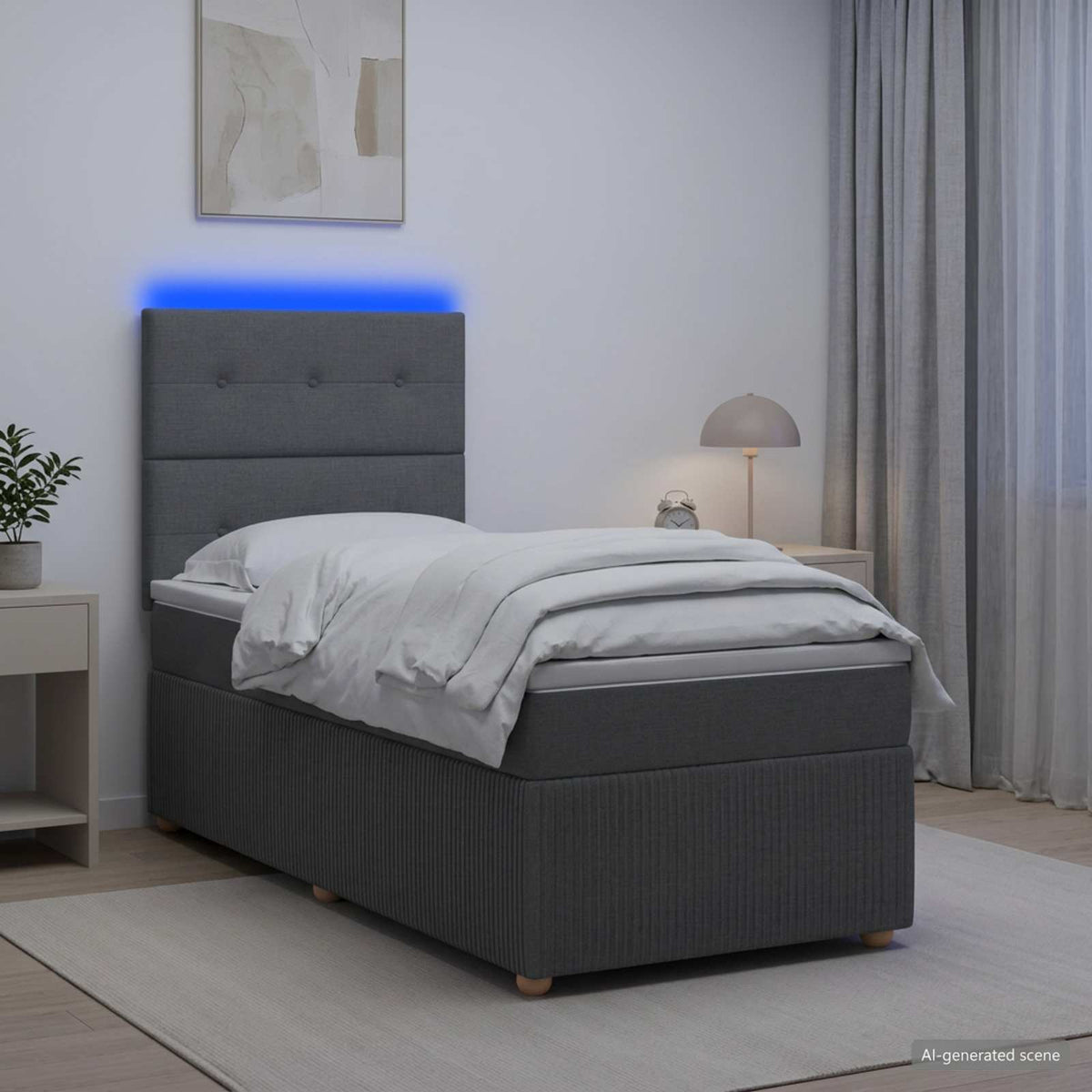 vidaXL Łóżko z box spring LED z materacem ciemnoszary 100 x 200 cm