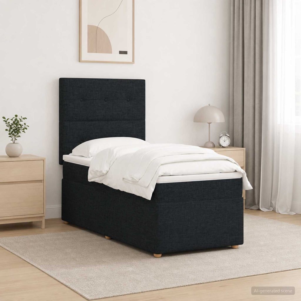 vidaXL Łóżko z box spring LED z materacem Czarny 100 x 200 cm tkanina