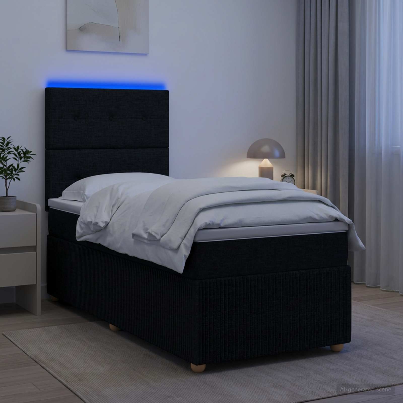 vidaXL Łóżko z box spring LED z materacem Czarny 100 x 200 cm tkanina