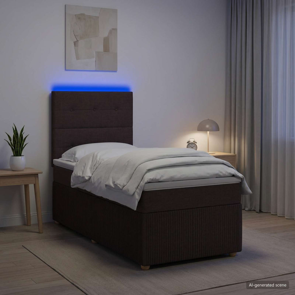 vidaXL Łóżko z box spring LED z materacem Ciemny brąz 90 x 190 cm