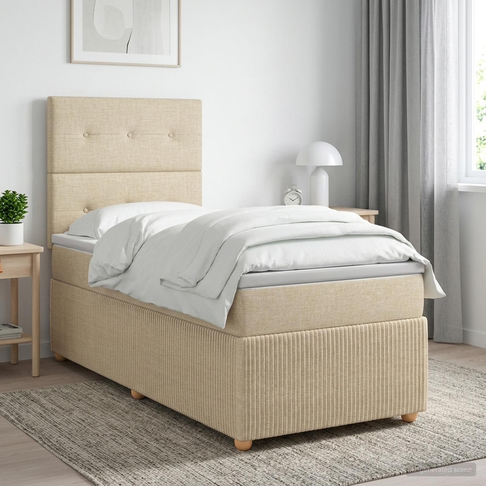 vidaXL Łóżko z box spring LED z materacem kremowy 100 x 200 cm tkanina
