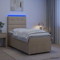 vidaXL Łóżko z box spring LED z materacem kremowy 100 x 200 cm tkanina
