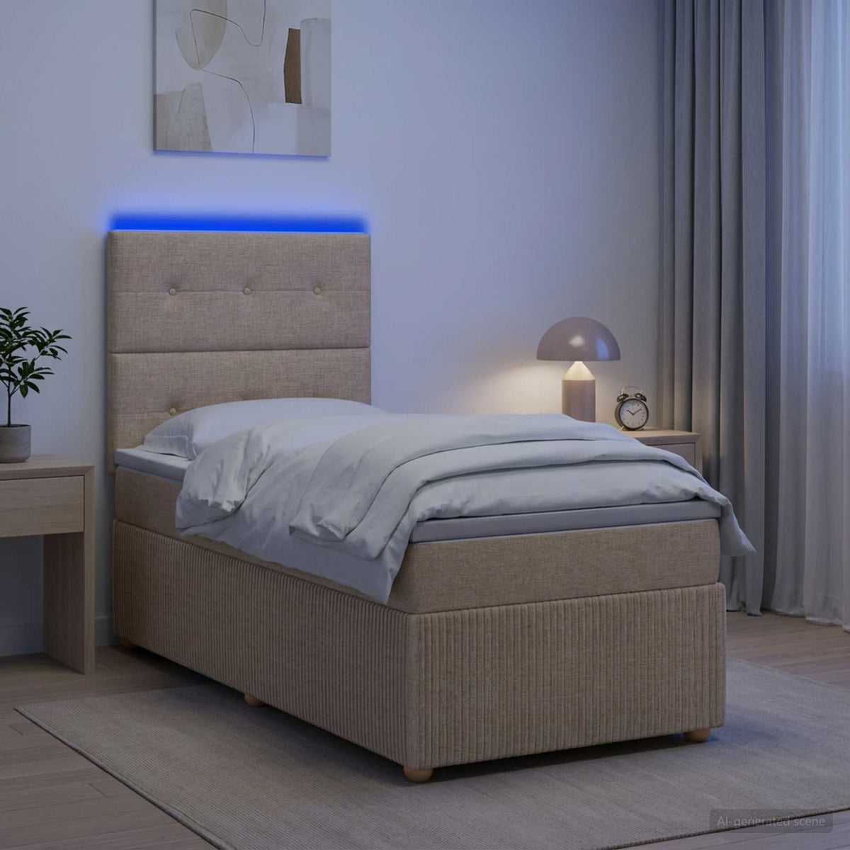 vidaXL Łóżko z box spring LED z materacem kremowy 100 x 200 cm tkanina