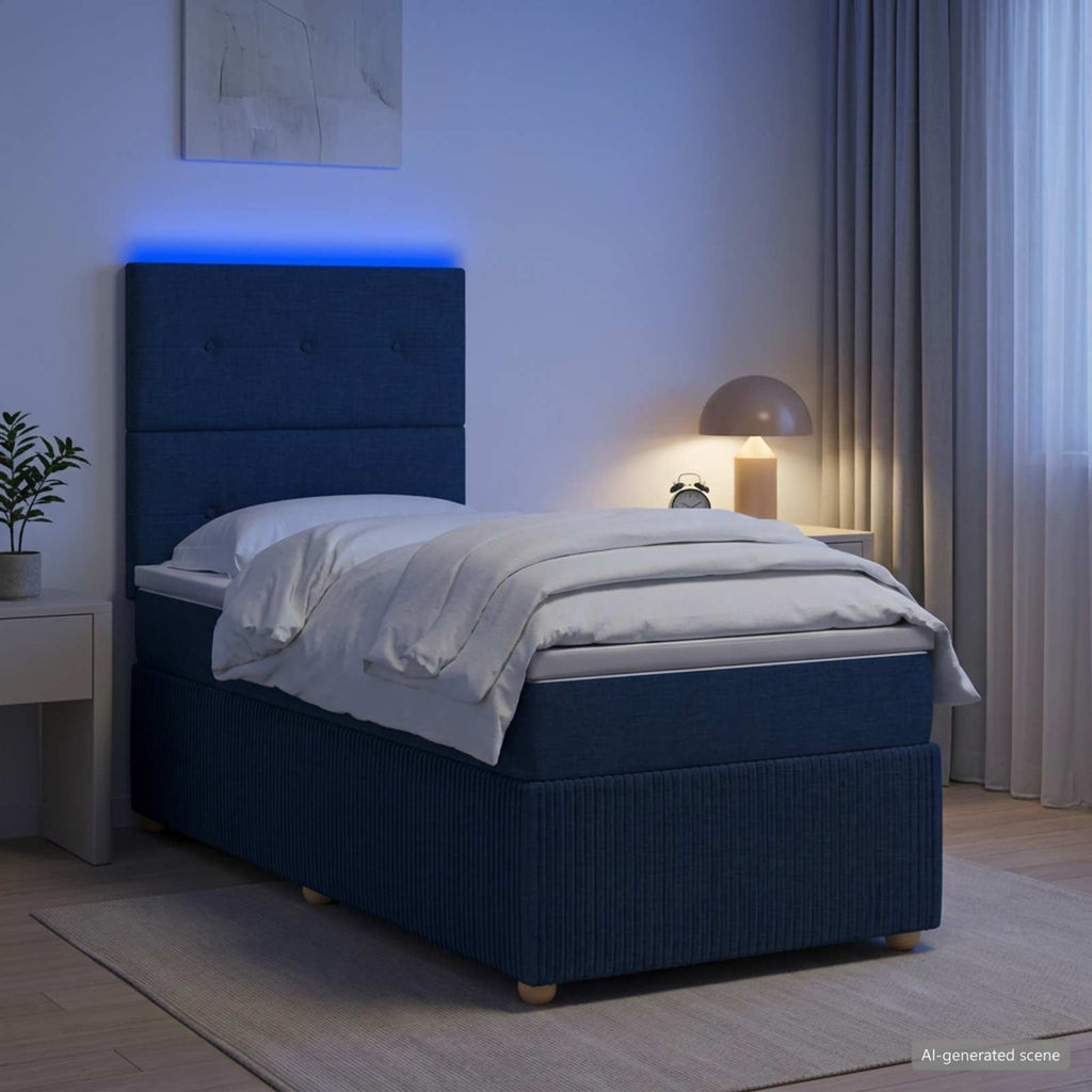 vidaXL Łóżko z box spring LED z materacem niebieski 90 x 200 cm