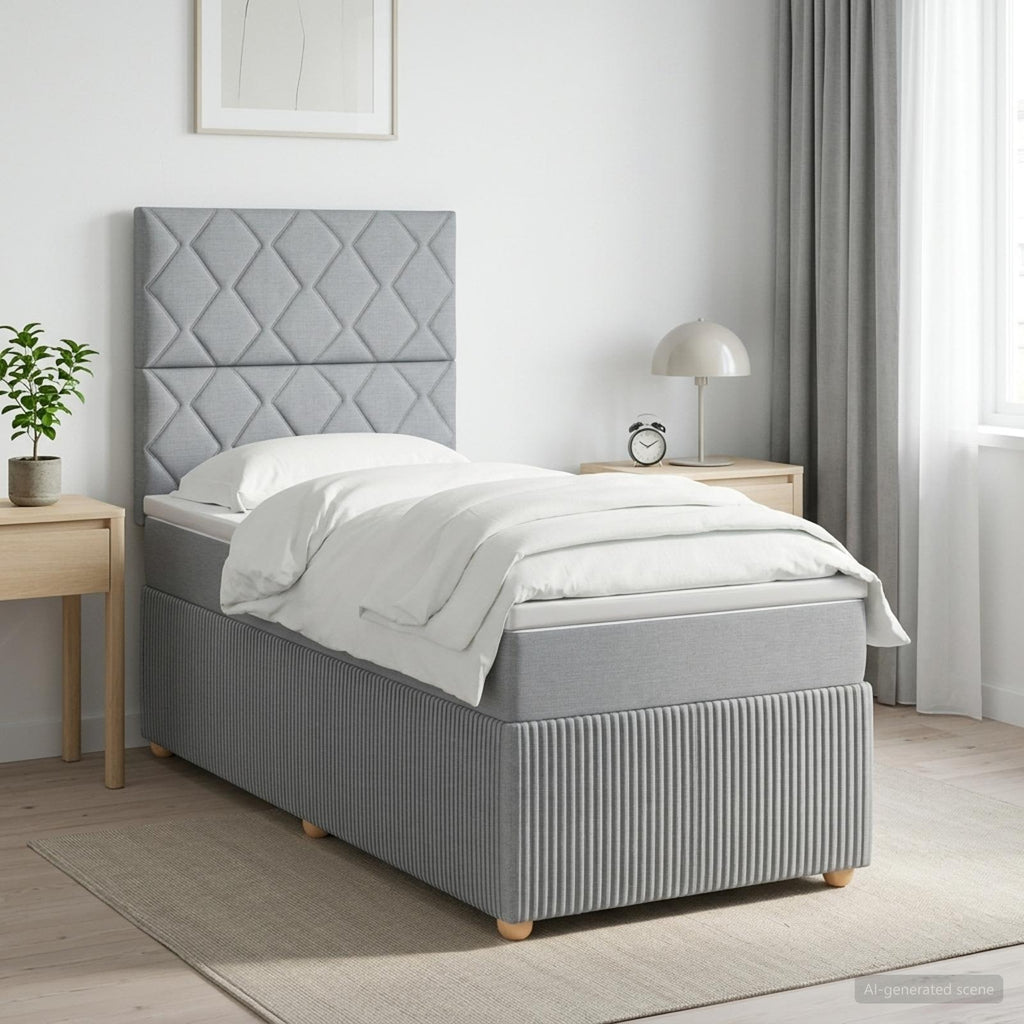 vidaXL Łóżko z box spring LED z materacem jasnoszary 90 x 190 cm